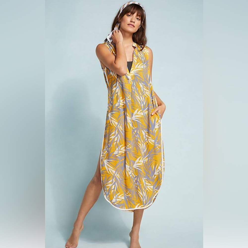 Red Carter Yellow and Gray Swim Coverup with Tropical Print